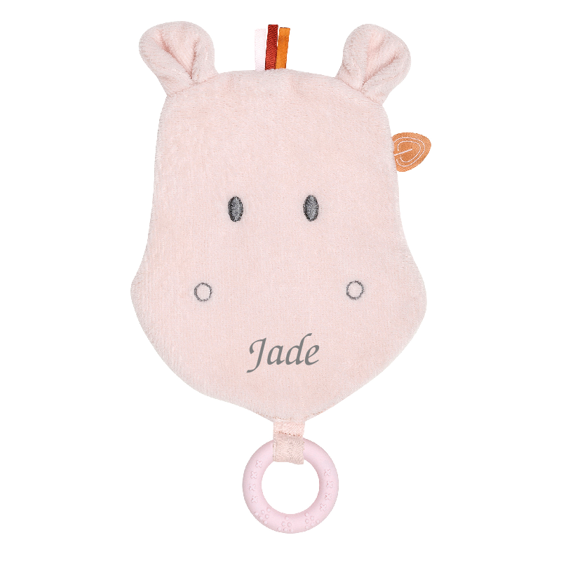  - susie et bonnie - tête hippopotame éponge avec anneau en silicone rose 33 cm 